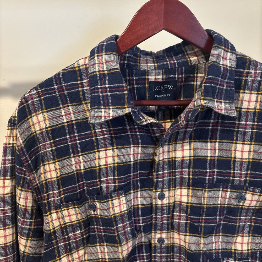 J Crew Flannel Shirt Mens XL Plaid Blue Red Yellow Button Up